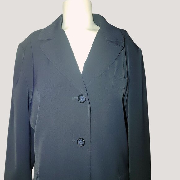 Large Dress Coat Jacqueline Ferrar Navy Blue Button Front Pockets Trench Coat - Picture 8 of 12